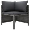 5 Piece Patio Sofa Set with Cushions Gray Poly Rattan