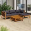 5 Piece Patio Lounge Set with Cushion Solid Acacia Wood