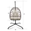 Swing Egg Chair with Stand Indoor Outdoor, UV Resistant Cushion Hanging Chair with Guardrail and Cup Holder, Anti-Rust Foldable Aluminum Frame Hammock