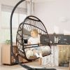 Swing Egg Chair with Stand Indoor Outdoor, UV Resistant Cushion Hanging Chair with Guardrail and Cup Holder, Anti-Rust Foldable Aluminum Frame Hammock