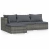 4 Piece Patio Lounge Set with Cushions Gray Poly Rattan